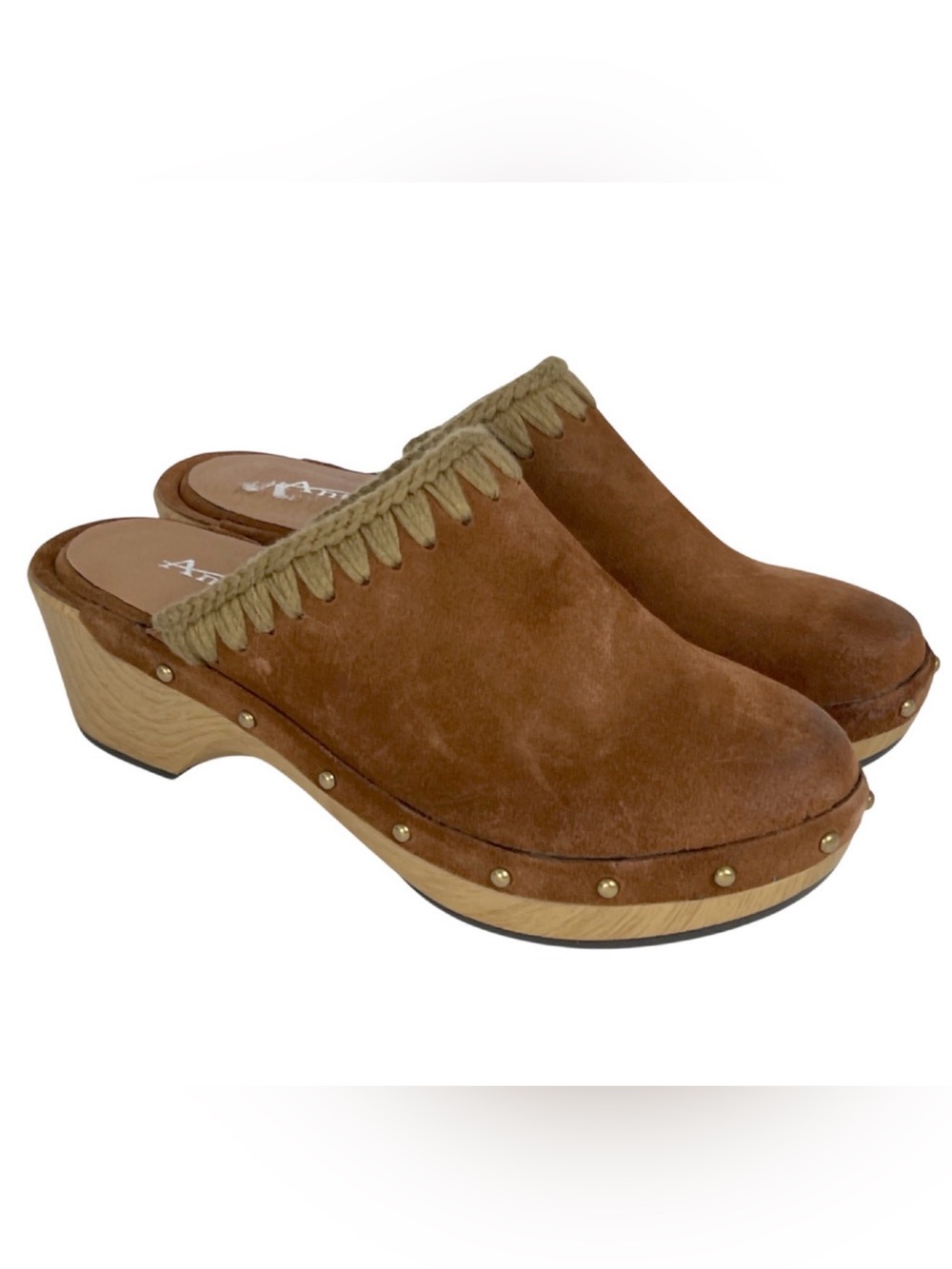 NEW ANTELOPE TAUPE SUEDE WHIPSTITCH HEDY CLOGS SHOES SZ EU 41 US 10 10.5
